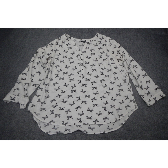 Roz & Ali Blouse Top Women’s Plus 2X Bows Long Sleeve Polyester Henley Button Up - Picture 1 of 9